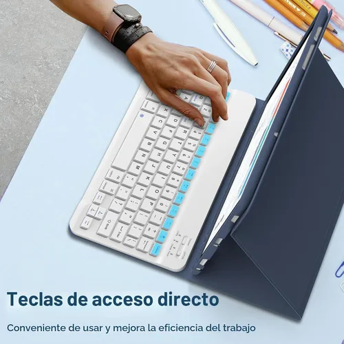 Vista 3 de Funda de teclado para Samsung Galaxy Tab A9 Plus 5G de 11 pulgadas 2023 (SM-X210/X216/X218) - Teclado Bluetooth inalámbrico desmontable - Funda Azul