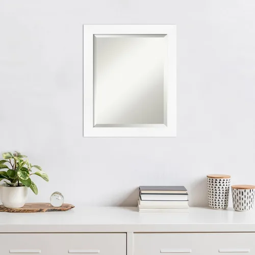 Vista 5 de Amanti Art Espejo de pared blanco de 23 x 19 pulgadas, espejo de baño rectangular estrecho blanco para decoración de pared de sala de estar, marco
