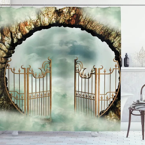 Vista 81 de set de cortina para baño decorativa de tela de poliéster con ganchos