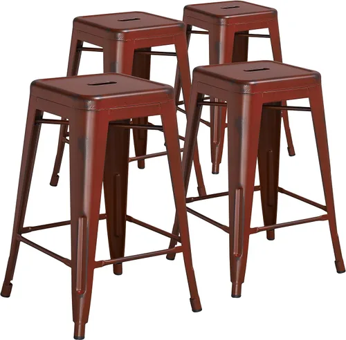 Vista 47 de Taburete de 24 pulgadas de alto para interior y exterior con asiento cuadrado., Metal, Negro