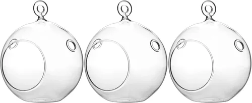 Vista 34 de WGV Globo de terrario colgante, ancho 3 pulgadas, altura 4 pulgadas, maceta de aire para suculentas, florero de vidrio transparente con parte