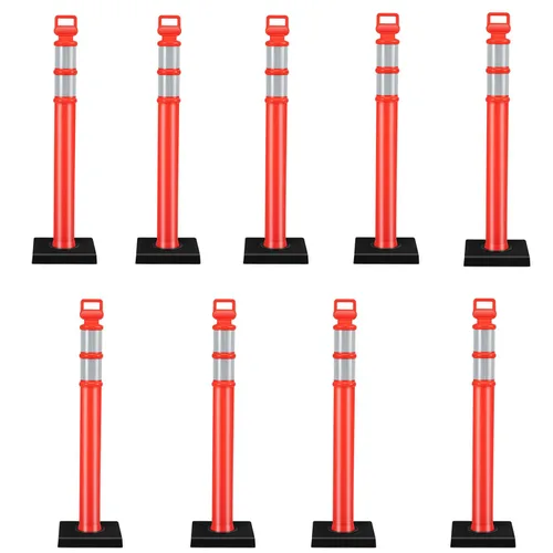 Vista 12 de Goplus Poste delineador con base, paquete de 3 postes de delineador de tráfico de 45 pulgadas con base de goma pesada de 9 libras, bandas