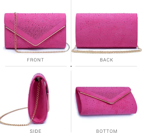 Vista 2 de Dasein Bolso de noche con diamantes de imitación para mujer, clutch de ante sintético, bolsos brillantes para fiestas formales, cóctel, boda, cartera