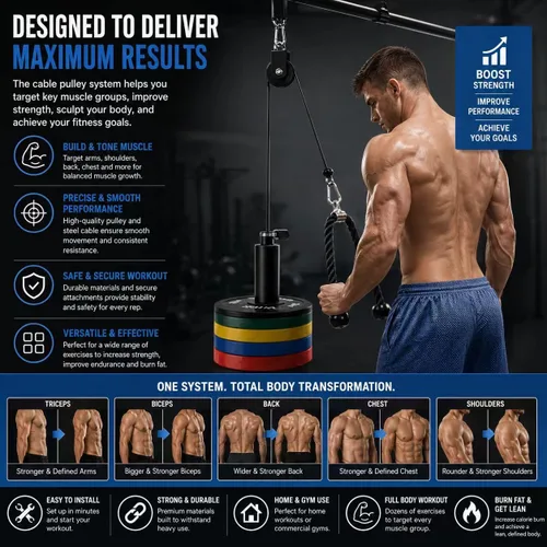 Vista 5 de Sistema de polea para gimnasio en casa, sistema de polea dual LAT Pulldown,Tríceps de bíceps