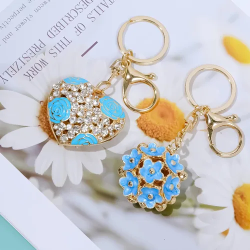 Vista 6 de 2 llaveros con forma de bola de cristal de flor y lindo corazón, rosa azul para mujer, Azul