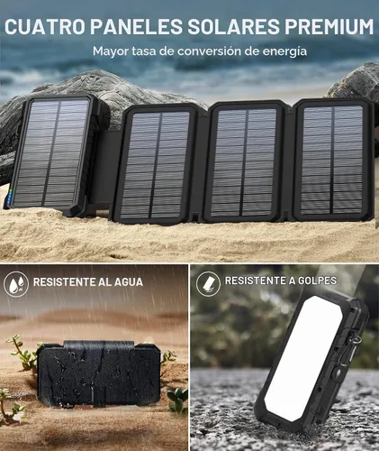 Vista 6 de BLAVOR - Banco de energía solar con 4 paneles plegables, cargador portátil de 20000 mAh Negro