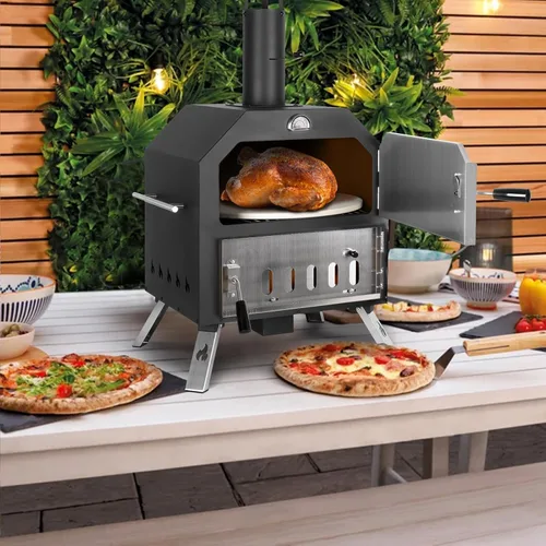 Vista 3 de Horno de pizza de 12’’ para exteriores Horno de pizza de leña Horno de patio portátil Incluye piedra para pizza, piel de pizza, patas plegables