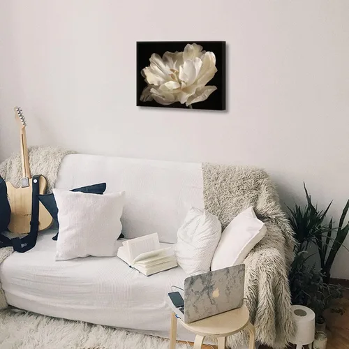 Vista 3 de Decoración de baño negro, tulipán blanco sobre fondo negro, arte moderno en lienzo para decoración de baño, arte de pared de baño, ilustraciones