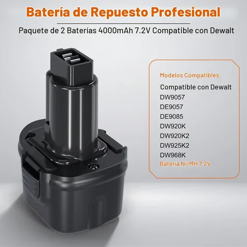 Vista 3 de Shentec Paquete de 2 baterías de 4000 mAh 7.2 V compatibles con Dewalt DW9057 DE9057