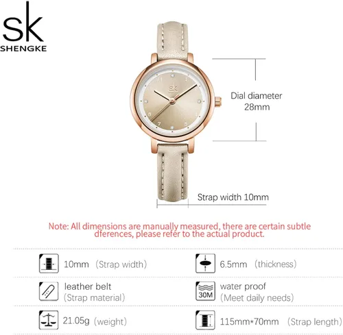 Vista 2 de SHENGKE Reloj de cuero para mujer, reloj de lujo para mujer, resistente al agua, para mujer