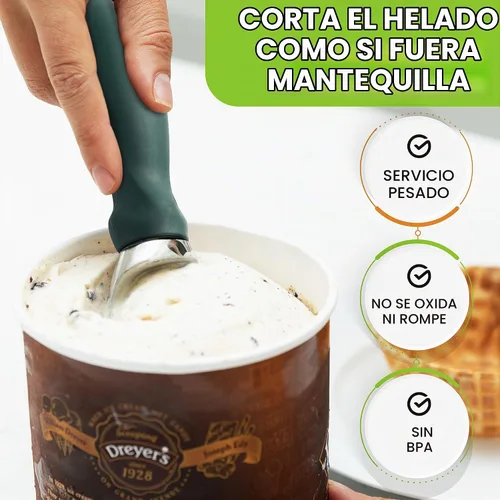 Vista 6 de Spring Chef - Cuchara profesional para helado con mango suave - Cuchara de helado resistente para masa de galletas, yogur congelado, gelato Verde