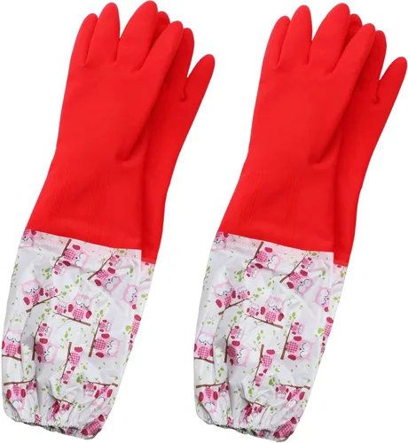 Vista 9 de Myungjin Forro polar, puño largo, reutilizables, impermeables, para lavar platos, antideslizantes, guantes de goma de limpieza (1)