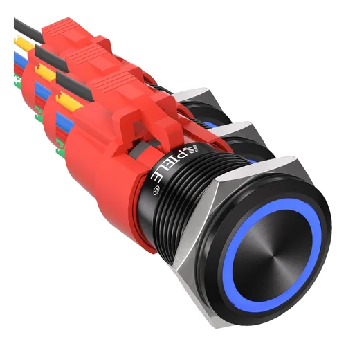 Vista 24 de APIELE Interruptor de botón de bloqueo de 0.748 in, 12 V CC, anillo de halo de ojo de ángel LED de 0.74 pulgadas, 1NO1NC SPDT con enchufe de cable