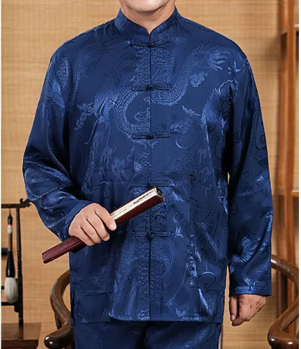 Vista 3 de Uniforme de Kung Fu para hombre, traje de camisa chino tradicional Tang Hanfu artes marciales Wing Chun Tai Chi entrenamiento pantalones de tela