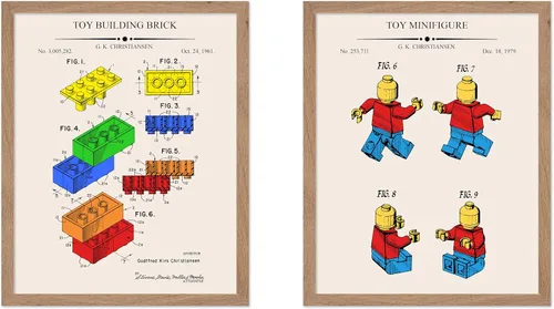 Vista 14 de Monem Art - Póster de 2 piezas con diseño de ladrillos - Estampado de patentes de bloques de construcción - Arte de ladrillos de construcción
