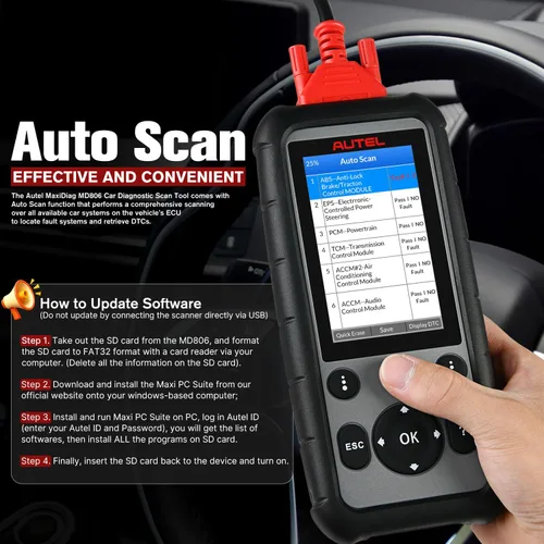 Vista 8 de Autel MaxiDiag MD806 Escáner OBD2, ABS SRS Motor Transmisión 4 Sistemas Herramienta de Diagnóstico, 7 Servicios Especiales como MD808 Pro, Reinicio