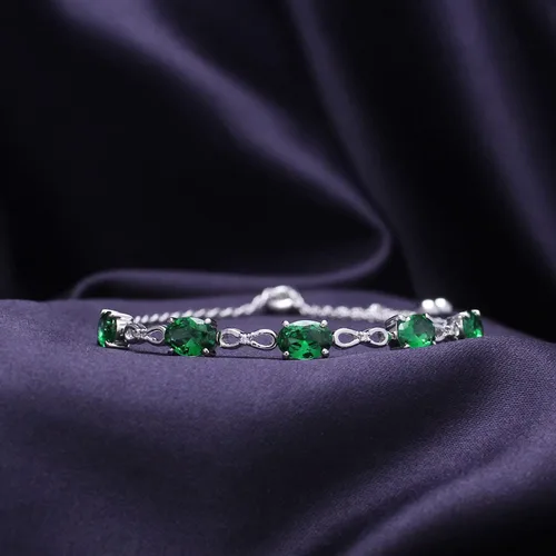 Vista 2 de SAVEARTH DIAMONDS Pulsera ajustable de plata de ley 925 con esmeralda verde y diamante cultivado en laboratorio blanco para mujer