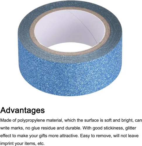 Vista 4 de MECCANIXITY Cinta de purpurina de 0.6 pulgadas x 16.4 pies, cinta adhesiva decorativa para manualidades, color azul, 0.6 in x 16.4 ft para álbumes