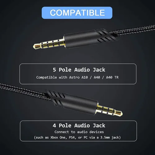 Vista 2 de SAMERIVER Cable A10 de repuesto con control de volumen cable A40 funciona con cable de auriculares A40A40 cable de auriculares A10 para Xbox One PS4