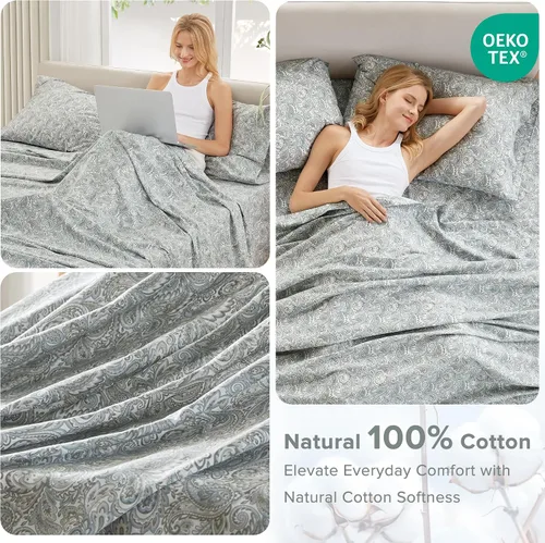 Vista 40 de Comfort Spaces Sábanas 100% algodón tamaño King, transpirables y ultra suaves, sábanas de algodón naturalmente fresco con bolsillo elástico de 14