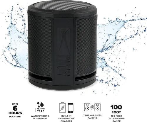 Vista 2 de Altec Lansing HydraMicro - Altavoz Bluetooth impermeable, ligero y portátil para viajes y uso al aire libre, negro