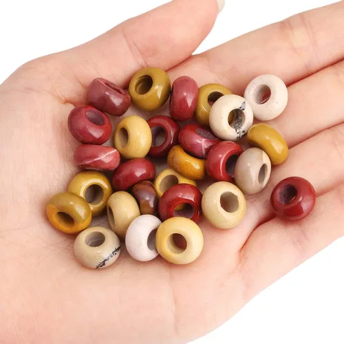 Vista 2 de TUMBEELLUWA Rondelle - Cuentas de piedras preciosas naturales para la fabricación de joyas, cuentas sueltas de agujero grande, paquete de 15