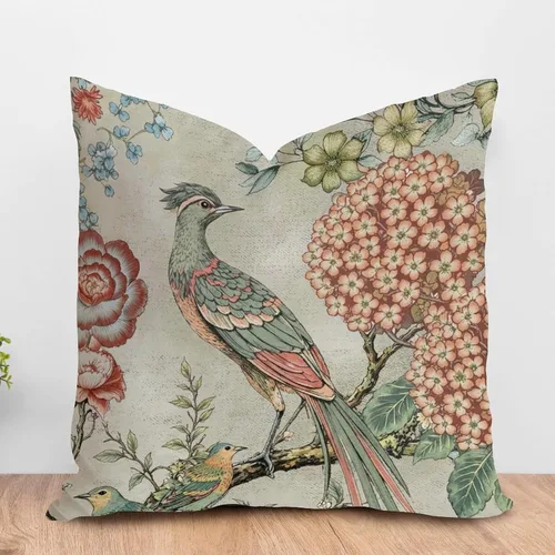 Vista 83 de ArogGeld Funda de cojín con flores verdes y blancas con flores grises y negras y hojas verdes en estilo chinoiserie, funda de almohada cuadrada