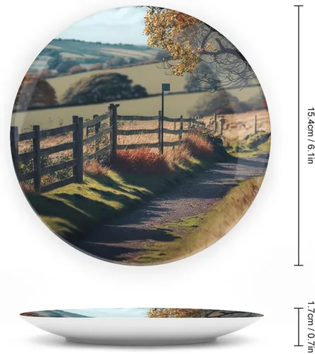 Vista 2 de Platos decorativos de pintura de paisaje de árboles de montaña otoñal, platos decorativos para decoración del hogar, platos de cena de temporada
