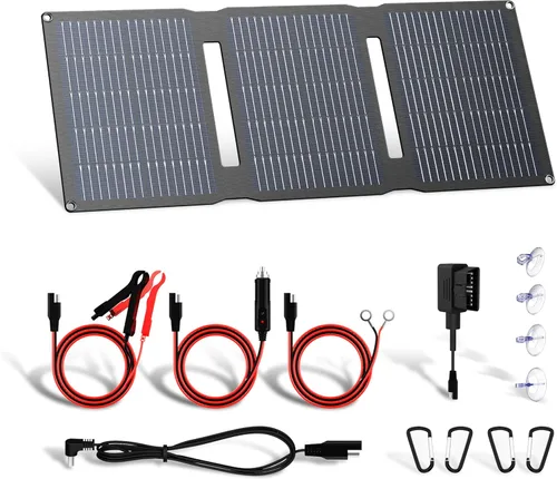 Vista 10 de FlexSolar Kit de cargador de panel solar de 20 W y 12 V con controlador de carga integrado, cargador de batería solar impermeable portátil, enchufe