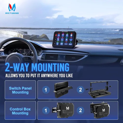 Vista 6 de MICTUNING Panel de interruptor de 12 cuadrillas P1S-B12 azul de alta potencia de 6 niveles de brillo de palanca/encendido/apagado momentáneo, caja