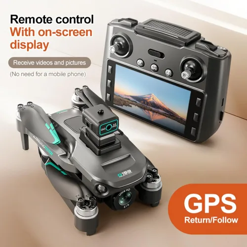 Vista 4 de Drone GPS RC con pantalla encendida, cámara EIS 4K, retorno de un clic, función de seguimiento, ajuste de velocidad, luces LED, transmisión