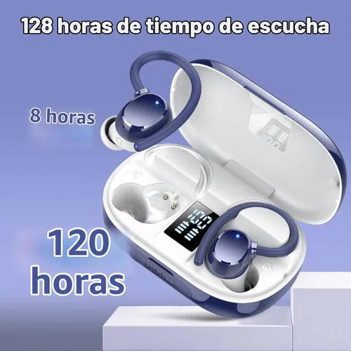 Vista 2 de hadbleng Auriculares inalámbricos con Bluetooth con pantalla digital LED de 128 horas de reproducción, gancho sobre la oreja con micrófono, sonido