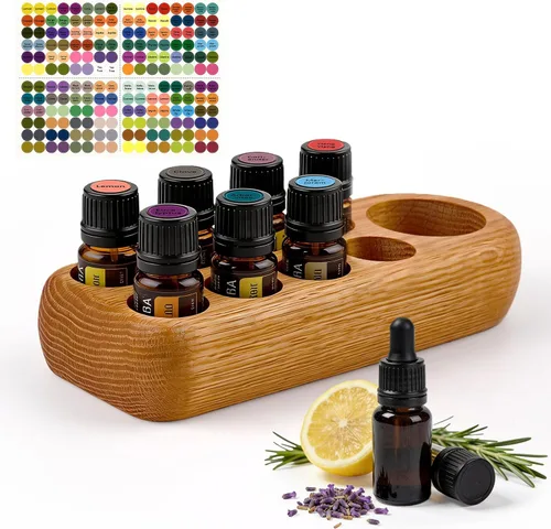 Vista 8 de RoseFlower Soporte organizador de madera para exhibición de aceites esenciales – 3 ranuras de madera de roble rojo – Capacidad para hasta 3 botellas