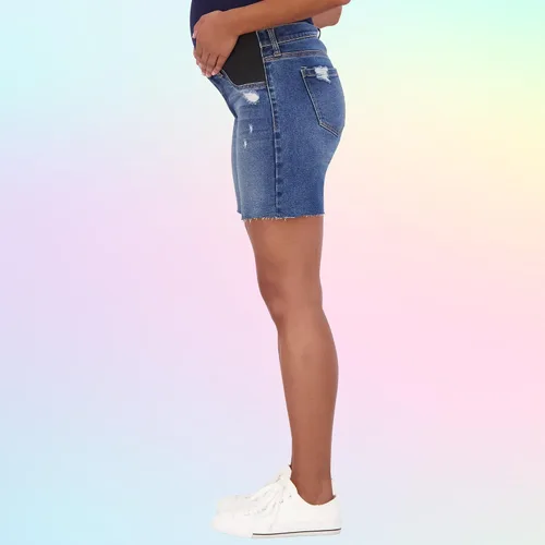 Vista 3 de Savi Parker Pantalones cortos de maternidad para mujer debajo del vientre con banda elástica insertada, bermudas de maternidad casuales de verano