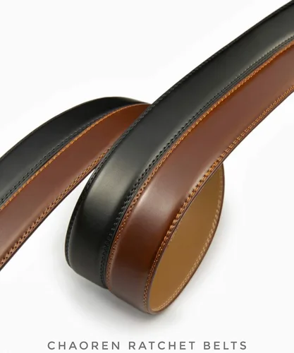 Vista 5 de CHAOREN Cinturones de trinquete para hombre, paquete de 2, elegantes cinturones de cuero en juego de regalo de 1.378 in