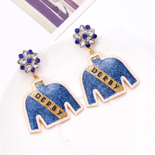 Vista 2 de Aretes de traje de equitación Derby con purpurina de cristal, aretes colgantes para mujer