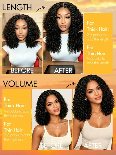 Vista 2 de Extensiones de cabello humano Remy rizado birmano con clip, color negro #1B Natural negro