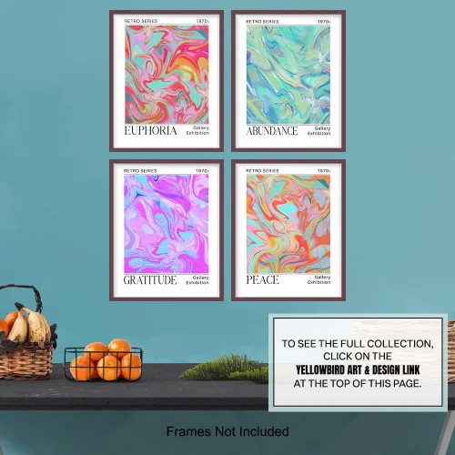 Vista 7 de Arte de pared abstracto retro Funky – Arte de pared de galería de citas inspiradoras de los años 70 – Decoración Zen para mujeres – Decoración