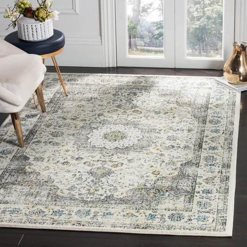 Vista 16 de SAFAVIEH Evoke Collection EVK220B Medallón oriental shabby chic de 2'2" x 4', color gris/dorado, no desprende pelusa, alfombra de acento para sala