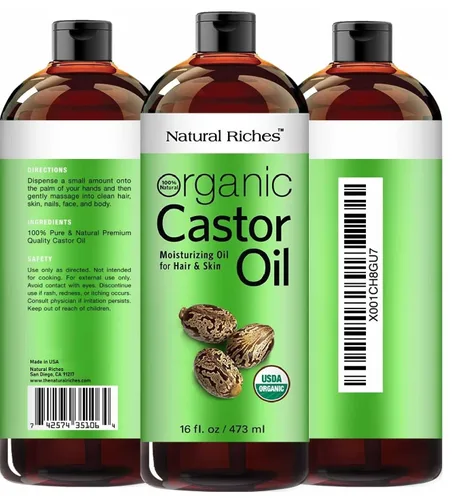 Vista 2 de Natural Riches Aceite de ricino orgánico, prensado en frío, certificado USDA para el crecimiento del cabello, pestañas más gruesas, cejas, hidrata