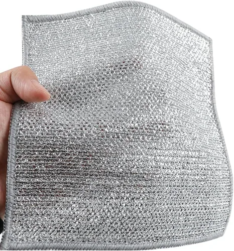 Vista 6 de 5 paños de limpieza de alambre de acero inoxidable de doble capa para cocina No raya, secado rápido, alambre metálico, 7.9x7.9 in, dos capas