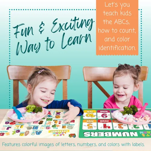 Vista 4 de Manteles individuales desechables para bebés, niños y niños pequeños, diseño Let's Learn, tapete de mesa o adorno para restaurantes, mantel