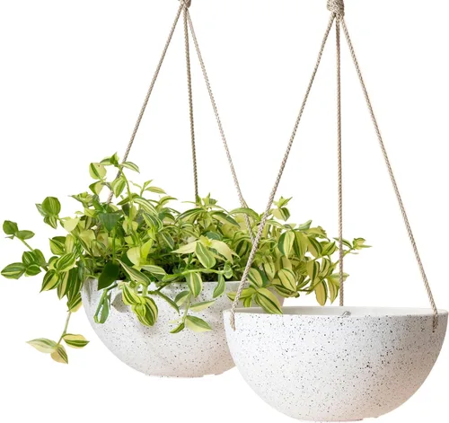 Vista 10 de LA JOLIE MUSE Macetas Colgantes para Flores y Plantas - 9.84 Pulgadas Interiores Exteriores Balcón Patio Juego de Jardineras Colgantes de 2