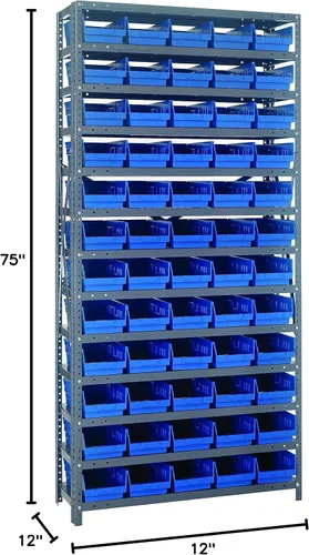 Vista 256 de Quantum QSBU-245BK Heavy Duty Shelving Unit with (7) Shelves and (24) QUS245 Black Bins for Garage Warehouse Storage Distribution 400 lb Load