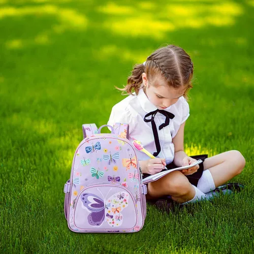 Vista 3 de Mochila para niños, mochila escolar para niñas y preescolar, mochila de unicornio para niños pequeños con clip para el pecho, púrpura