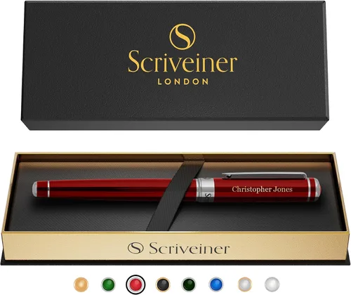 Vista 26 de Scriveiner Bolígrafo Rollerball de Laca Negra - Impresionante Bolígrafo de Lujo, Chapado en Oro Real, Repuesto de Tinta Schmidt, El Mejor Set de 1.