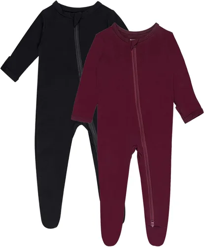 Vista 8 de GUISBY Pijama de rayón de bambú con pies de bebé de manga larga para bebés Negro