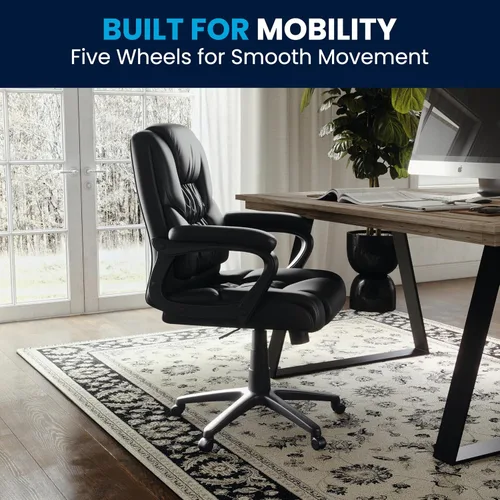 Vista 6 de Flash Furniture Fundamentals - Silla giratoria grande y alta de LeatherSoft para oficina y juegos, silla de oficina ergonómica con reposabrazos Negro