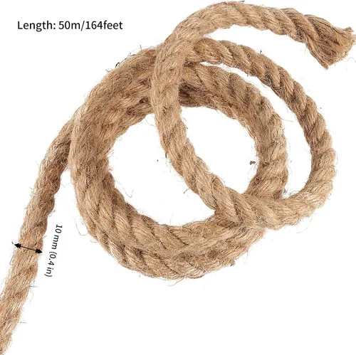 Vista 2 de JAPCHET Cuerda de yute natural de 164 pies x 0.394 in, cuerda de yute trenzado de 3/8 pulgadas, cuerda de arpillera fuerte para manualidades