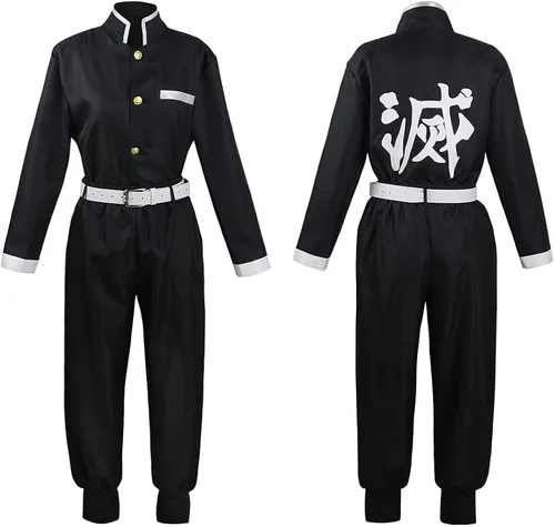 Vista 5 de Disfraz de cosplay de Tanjiro Shinobu Zenitsu Giyuu para adultos, disfraz de Halloween para adultos, kimono, uniforme con aretes de peluca